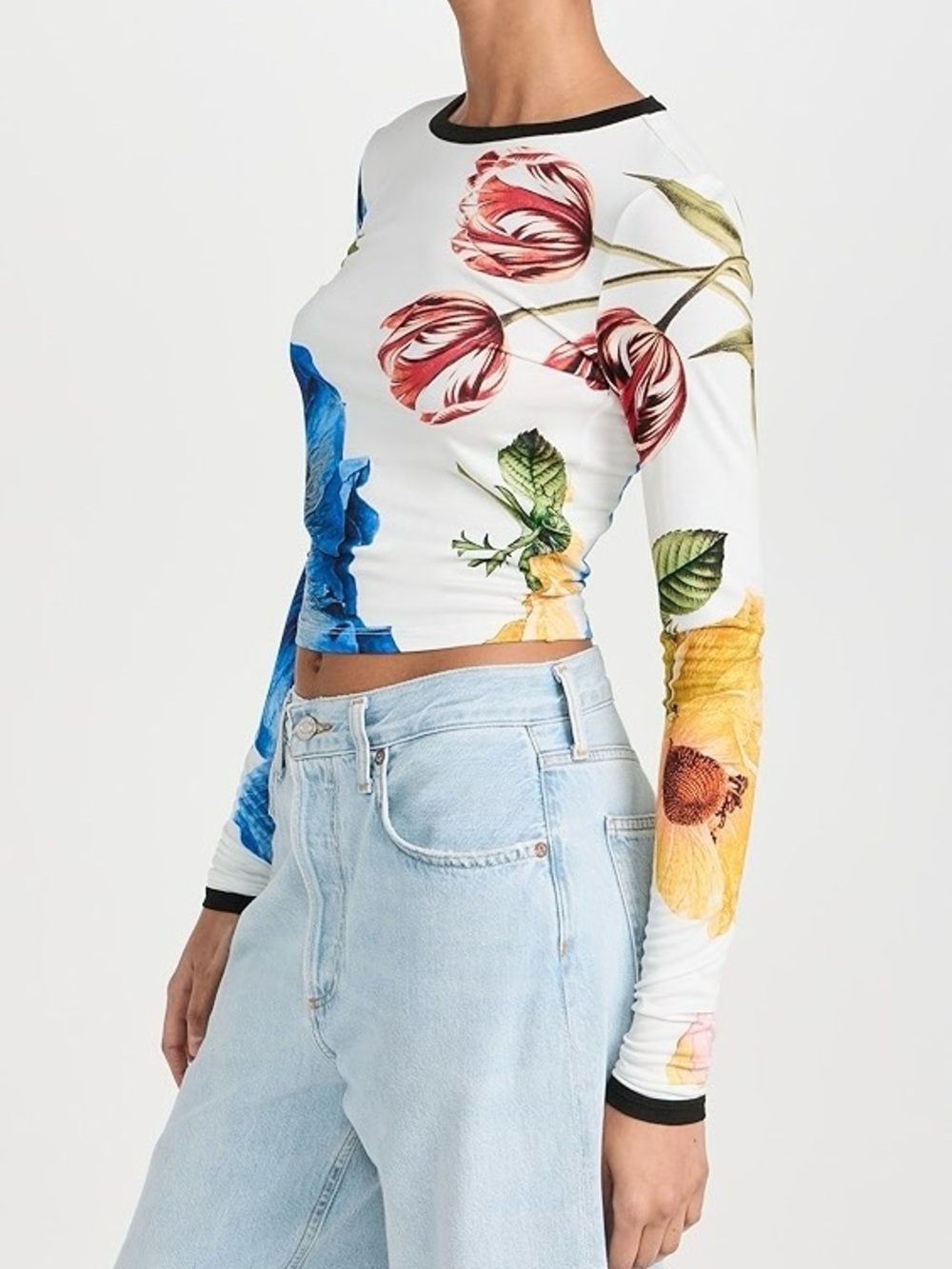 Alice + Olivia Delaina Floral Crewneck Crop Top size M - Picture 3 of 8